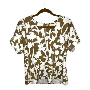 MELLODAY Floral Print White and Brown Blouse
